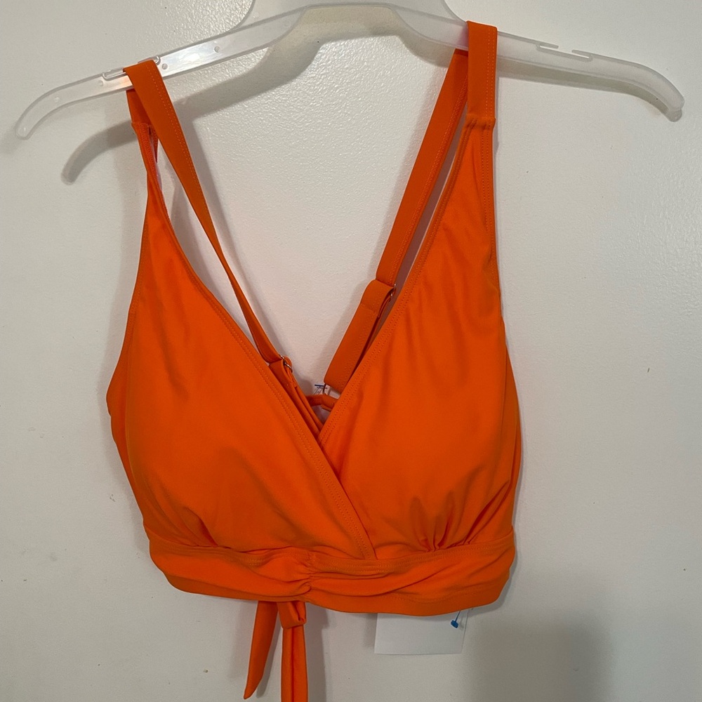 Hanna Nikole Pleated tangerine crossover padded swim top tie back NWT 20W